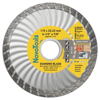 Gyémánt vágótárcsa NovoTools Basic 115x22.23 mm, turbóhullám