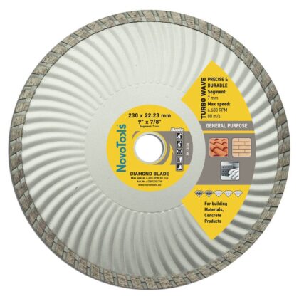 Gyémánt vágótárcsa NovoTools Basic 230x22.23 mm, turbóhullám