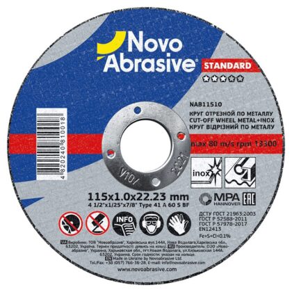 Vágókorong fémhez+inox NovoAbrasive Standard 41 115x1.2x22.23 mm