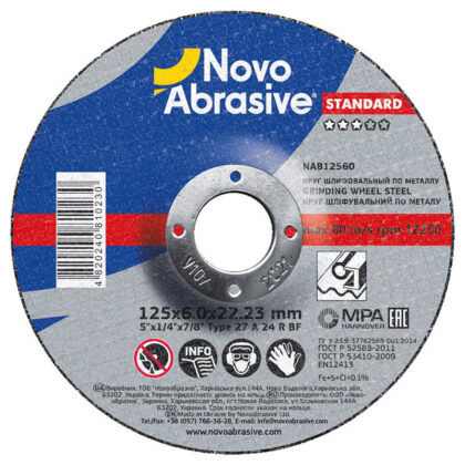Csiszolókorong fémhez NovoAbrasive Standard 27 125x6.0x22.23 mm