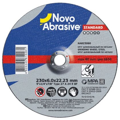 Csiszolókorong fémhez NovoAbrasive Standard 27 230x6.0x22.23 mm
