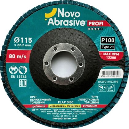 Lamellás korong NovoAbrasive Profi T29 115x22.23 mm, ZR P 100