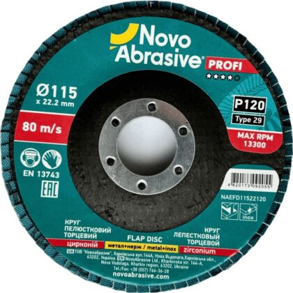 Lamellás korong NovoAbrasive Profi T29 115x22.23 mm, ZR P 120