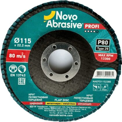 Lamellás korong NovoAbrasive Profi T29 115x22.23 mm, ZR P 80