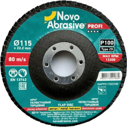 Lamellás korong NovoAbrasive Profi T29 115x22.23 mm, AL P 100