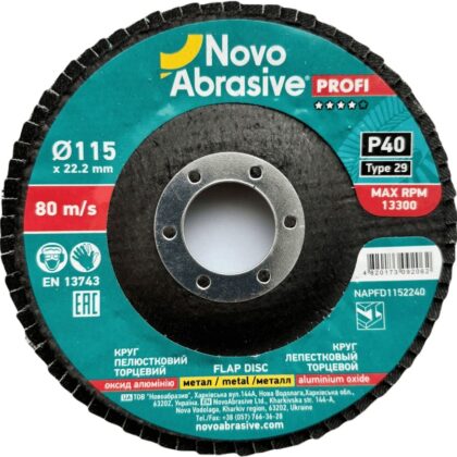 Lamellás korong NovoAbrasive Profi T29 115x22.23 mm, AL P 40