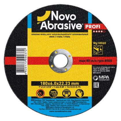 Csiszolókorong fémhez NovoAbrasive 1 180x6.0x22.23