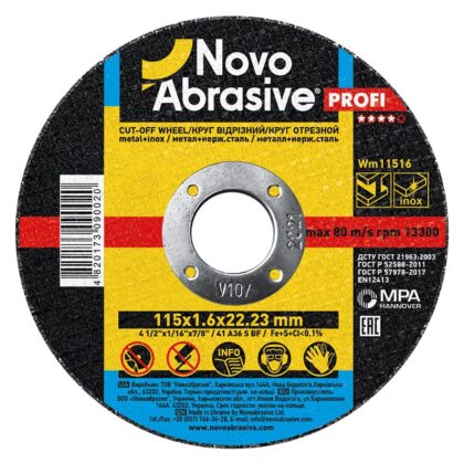 Vágókorong NOVOABRASIVE 115x1.6x22.23 mm, fémhez